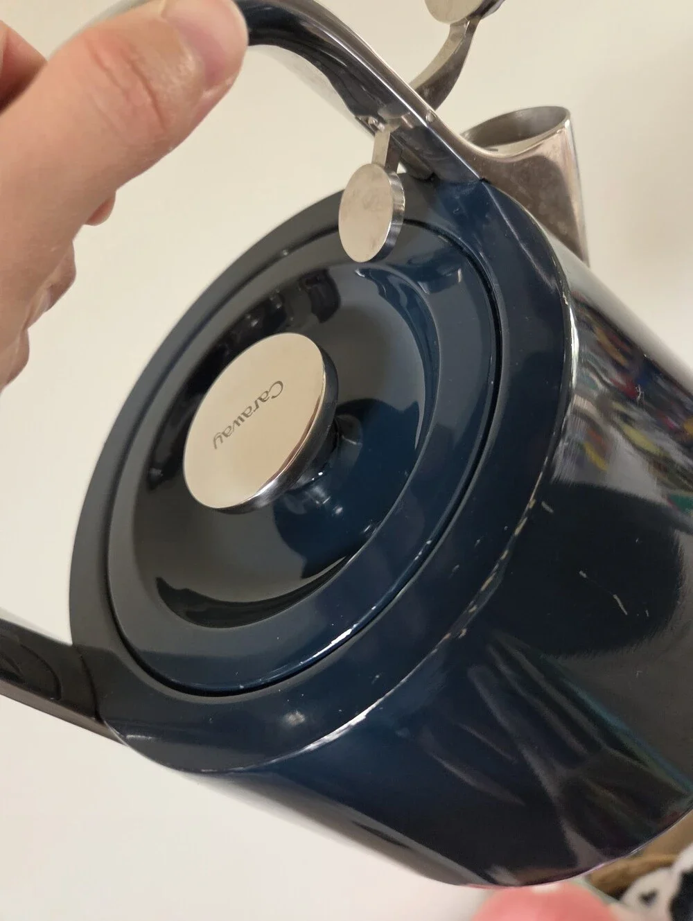 Caraway Home Whistling Tea Kettle - Dark Navy Blue Stainless Steel Tea Pot